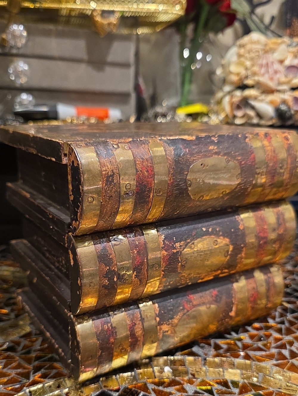 Antique Brown and Gold Decorative Book Stack